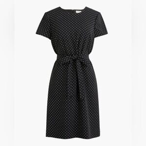 J Crew Factory Black Polka Dot Belted Suiting Dress
